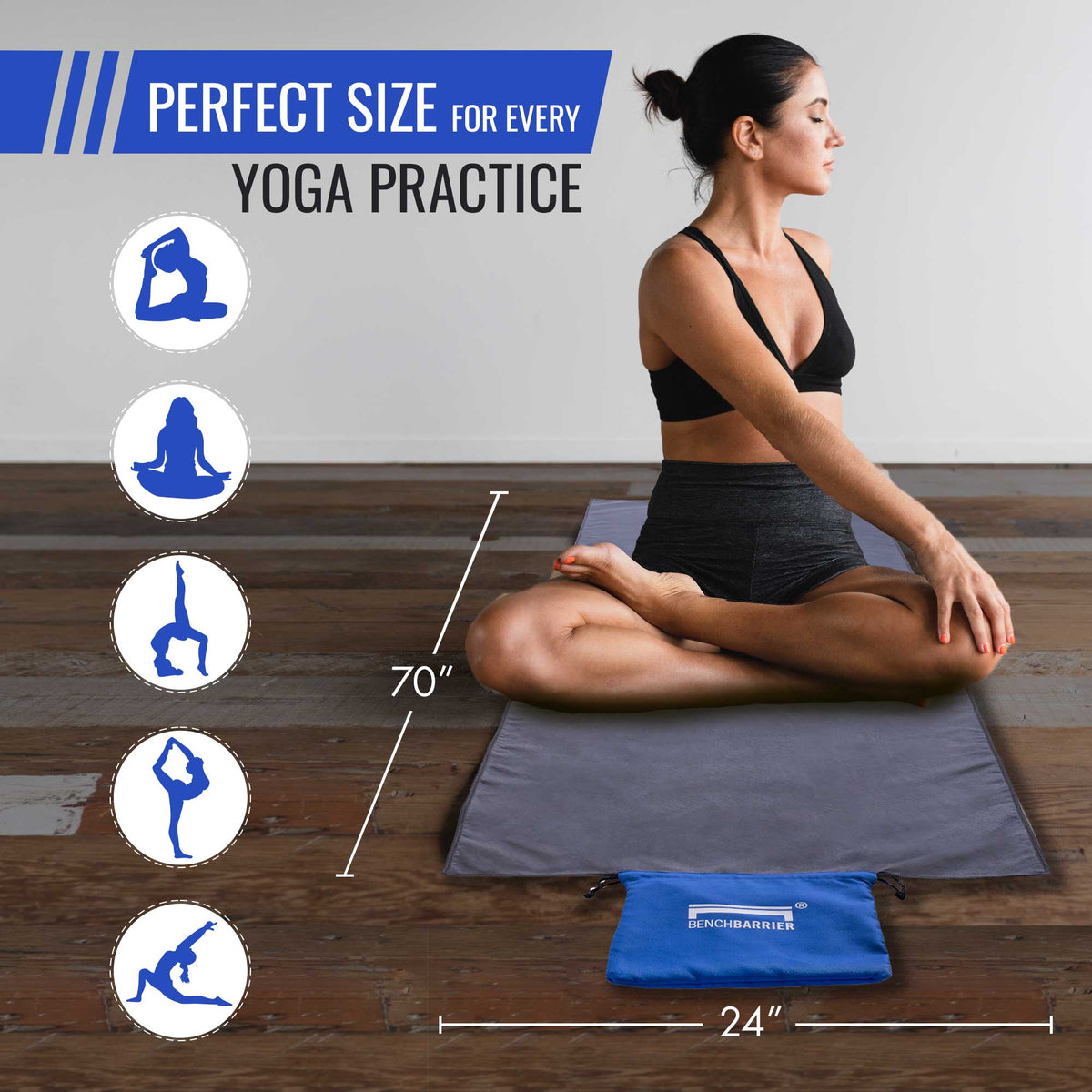 BENCHBARRIER® Easy Transport Non-Slip Odor-Resistant Yoga Floor Towel